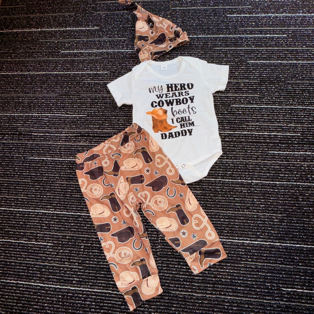 Cowboy Daddy 3pc Outfit Set Baby 6-12M NWOT Western Graphic Hat